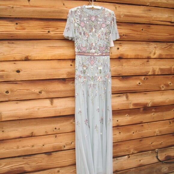 MAC DUGGAL 9136 Womens Embellished High Neck Butterfly Sleeve Gown 6 - Picture 6 of 13